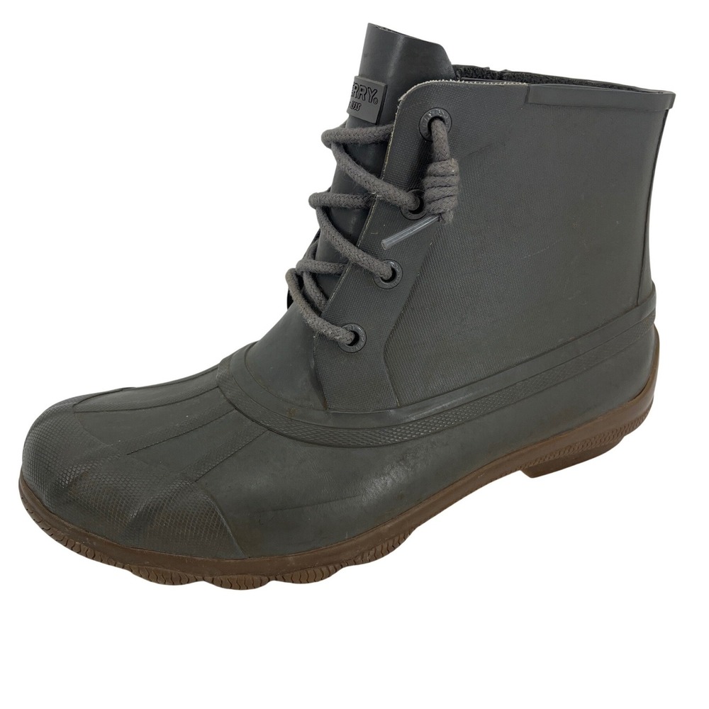 Sperry Saltwater Duck Boots Womens 7 Grey Excellent Waterproof Side Zip STS82761
